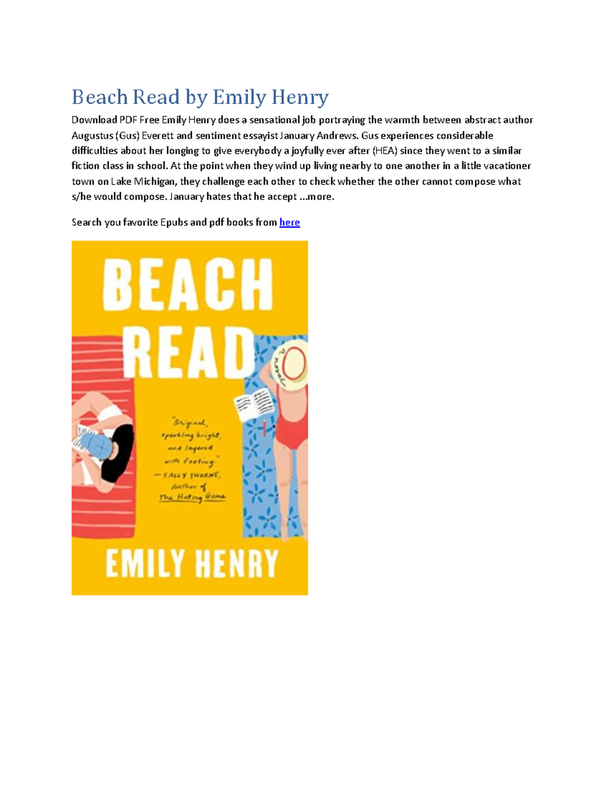 Beach read - Beach Read by Emily Henry Download PDF Free Emily Henry does a  sensational job - Studocu