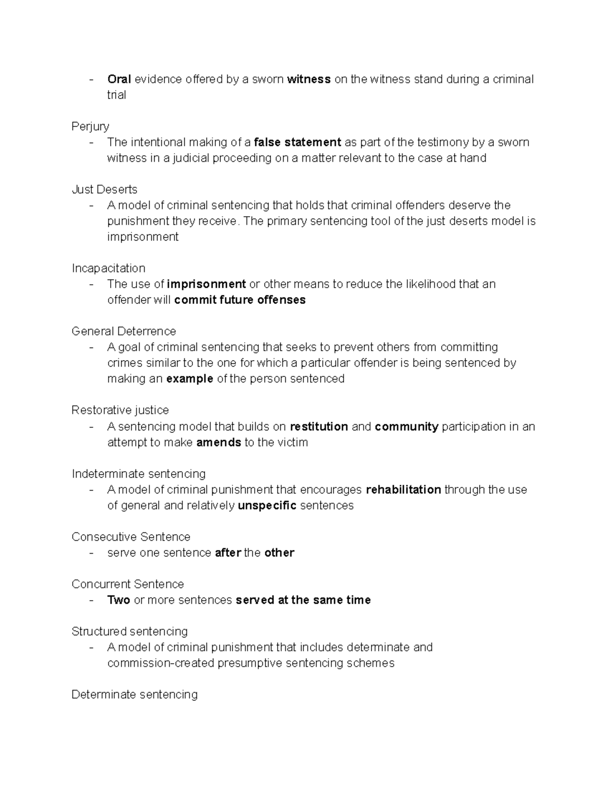 CJ 2 - Criminal Justice Final Study Guide - Oral evidence offered by a ...