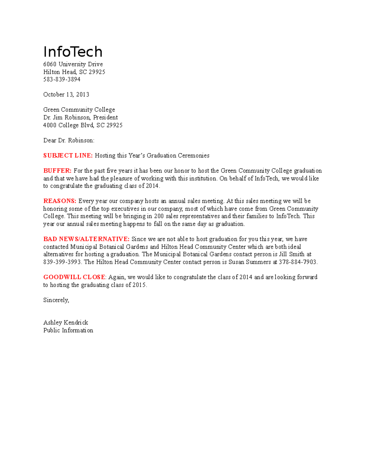 Bad News Letter Example InfoTech 6060 University Drive Hilton Head   Thumb 1200 1553 