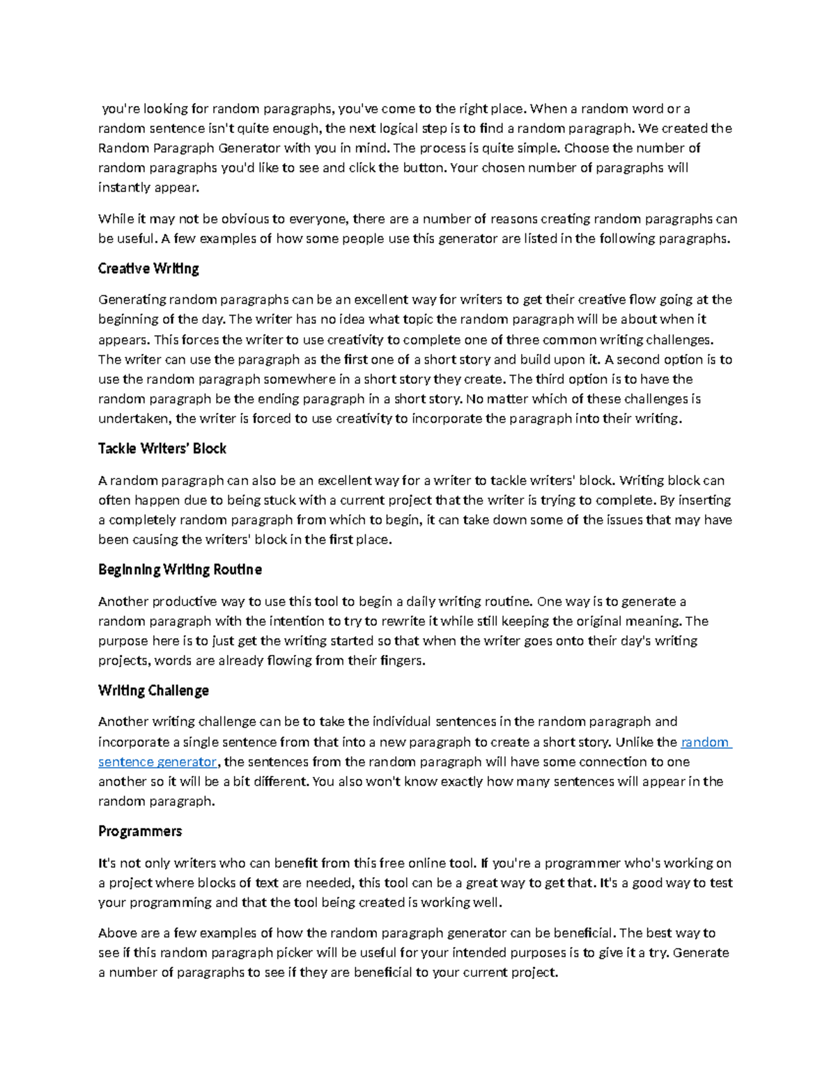 1 - 1iysluw[kahad ,nd - you're looking for random paragraphs, you've ...