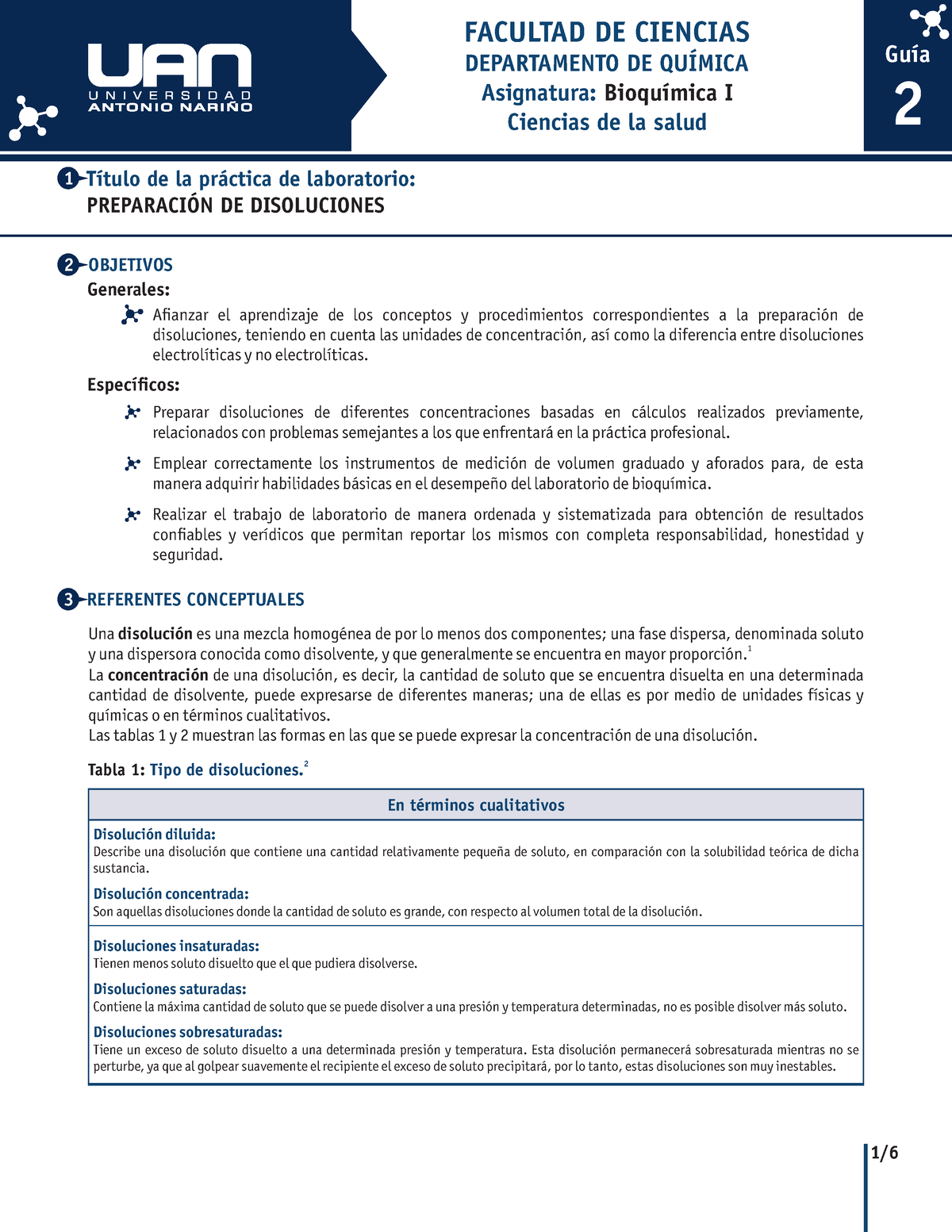 2Preparaciondedisoluciones - Guía 2 PREPARACIÓN DE DISOLUCIONES ...