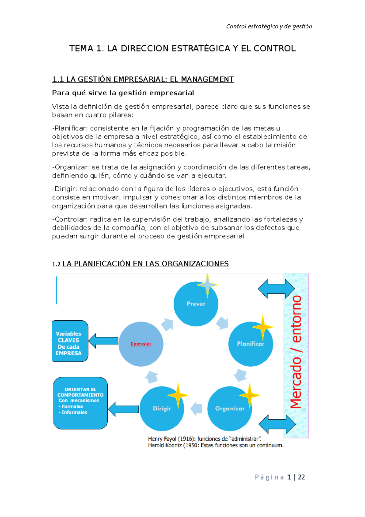 TEMA 1 Control Estrategico 1 - TEMA 1. LA DIRECCION ESTRATÉGICA Y EL ...