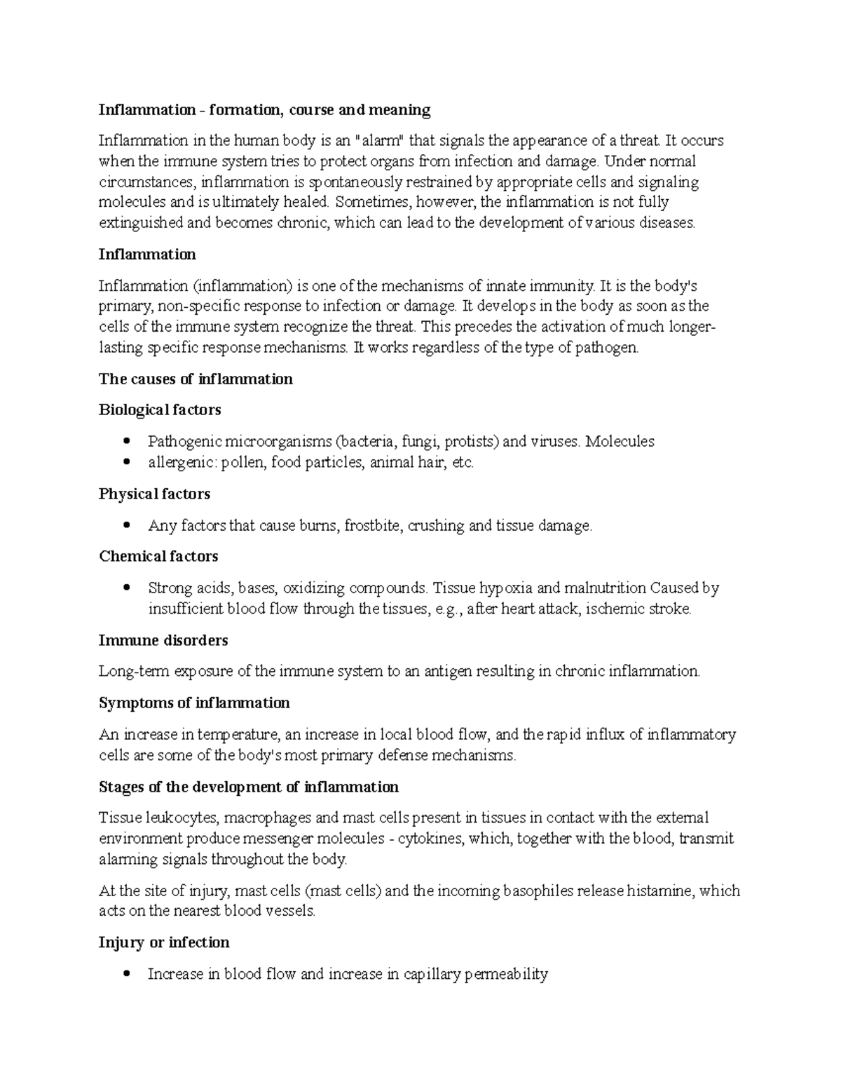 2. Inflammation - Lecture notes 2 - Inflammation - formation, course ...