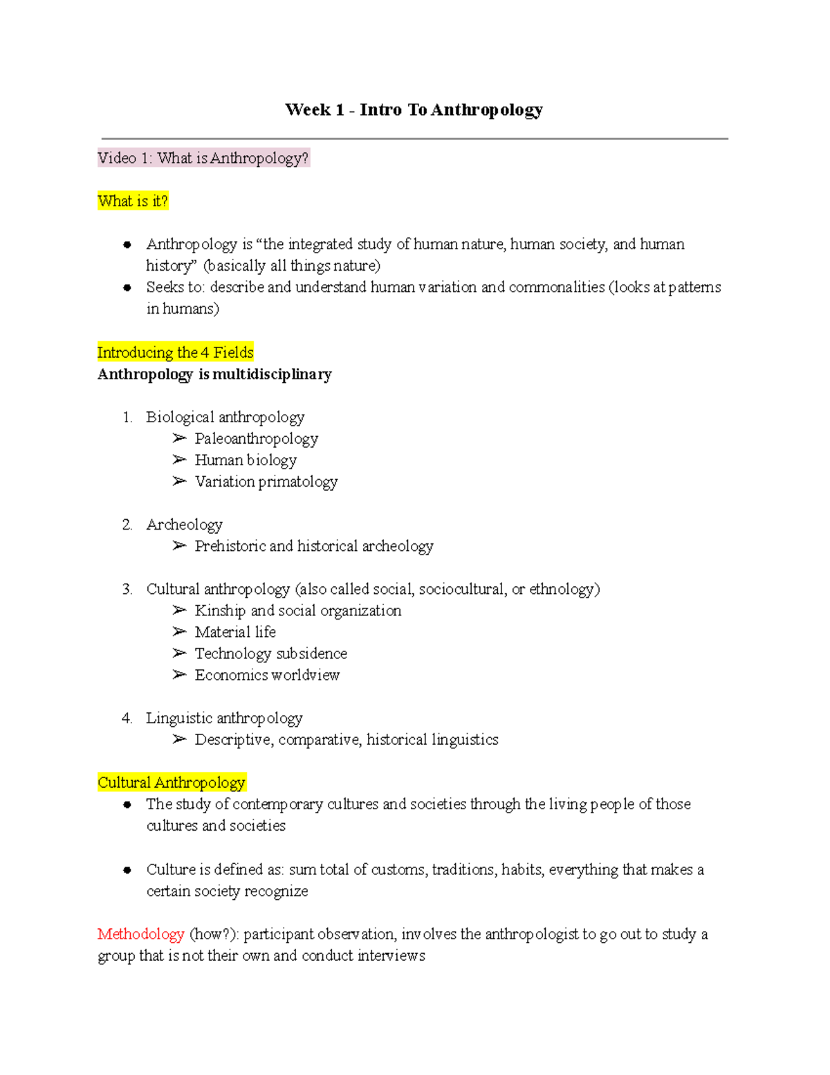 Anthrop 1AA3 Week 1-12 - Lecture Notes 1-12 - Week 1 - Intro To ...