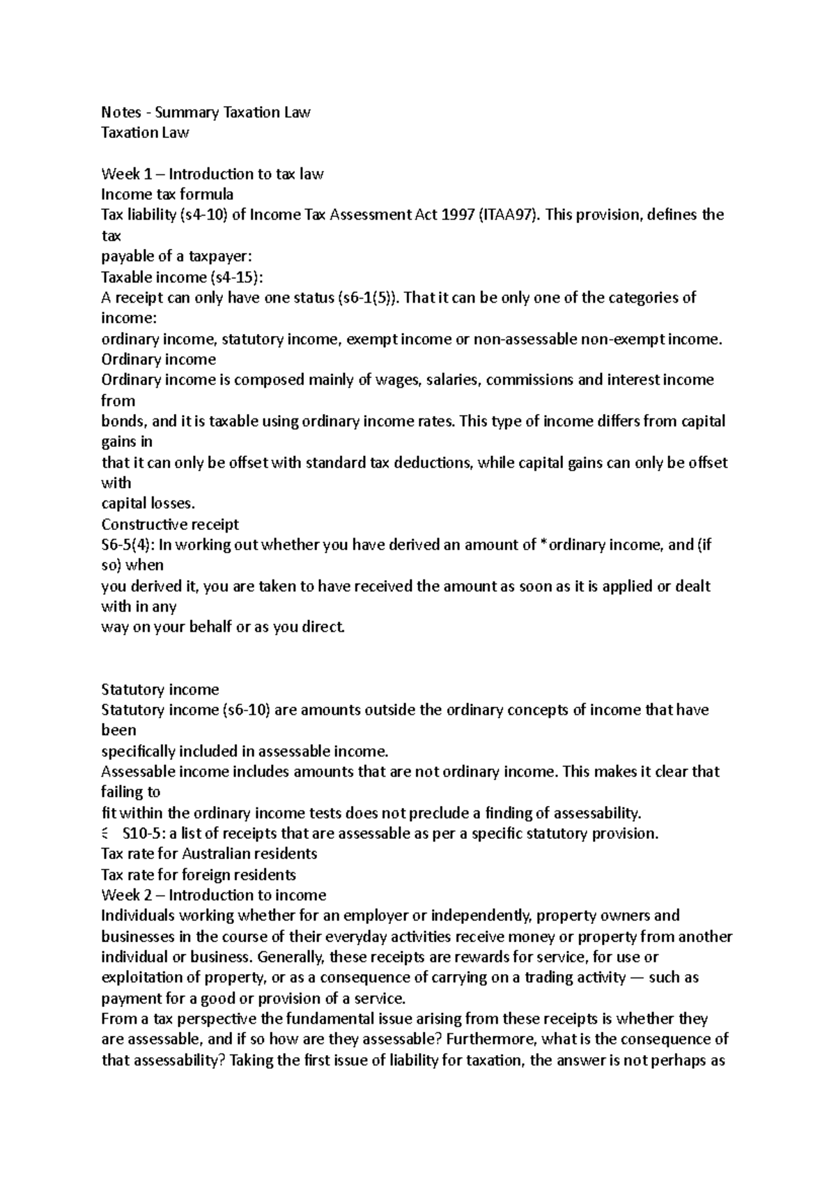 Notes Summary Of Taxation Law Part 1 Blo2206 Vu Studocu