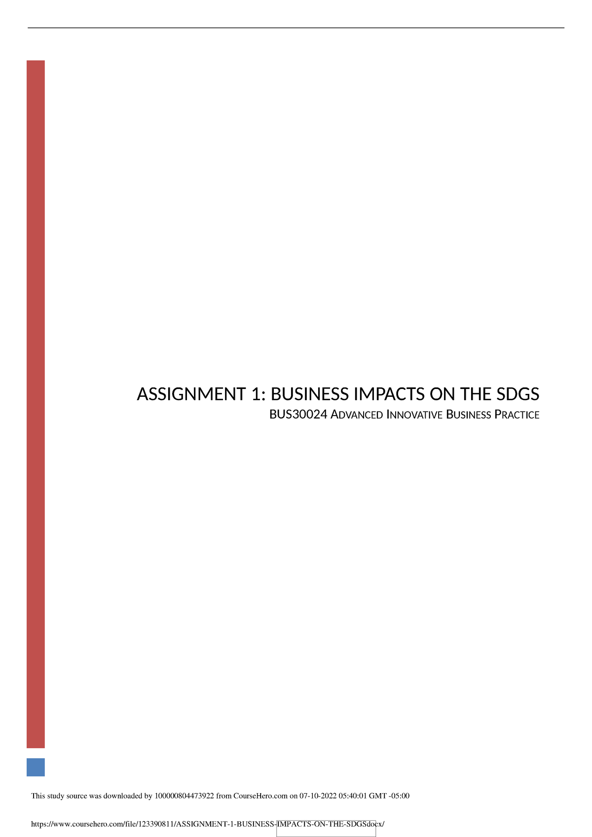 assignment 1 business impacts on the sdgs