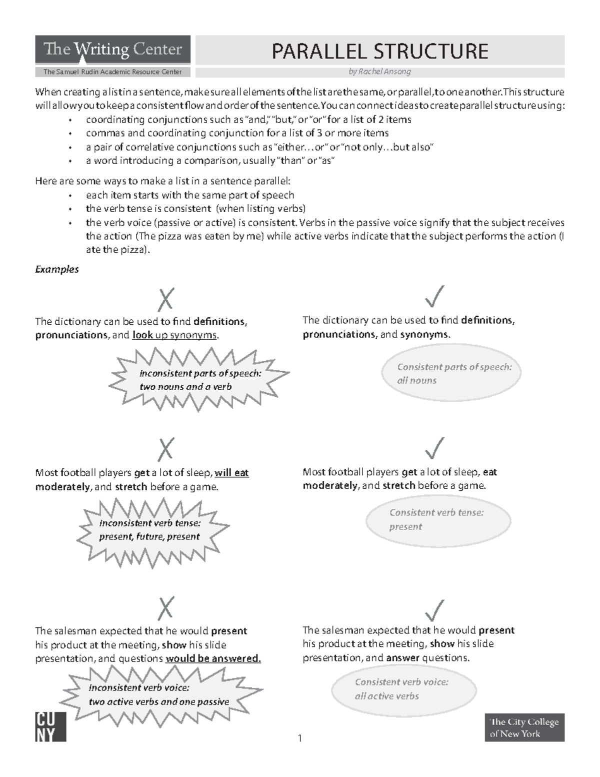 Parallel Strucure - Freshman Composition - e Writing Center The Samuel ...