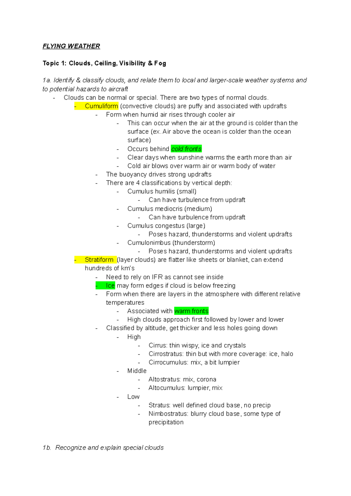Atsc 113 notes - FLYING WEATHER Topic 1: Clouds, Ceiling, Visibility ...