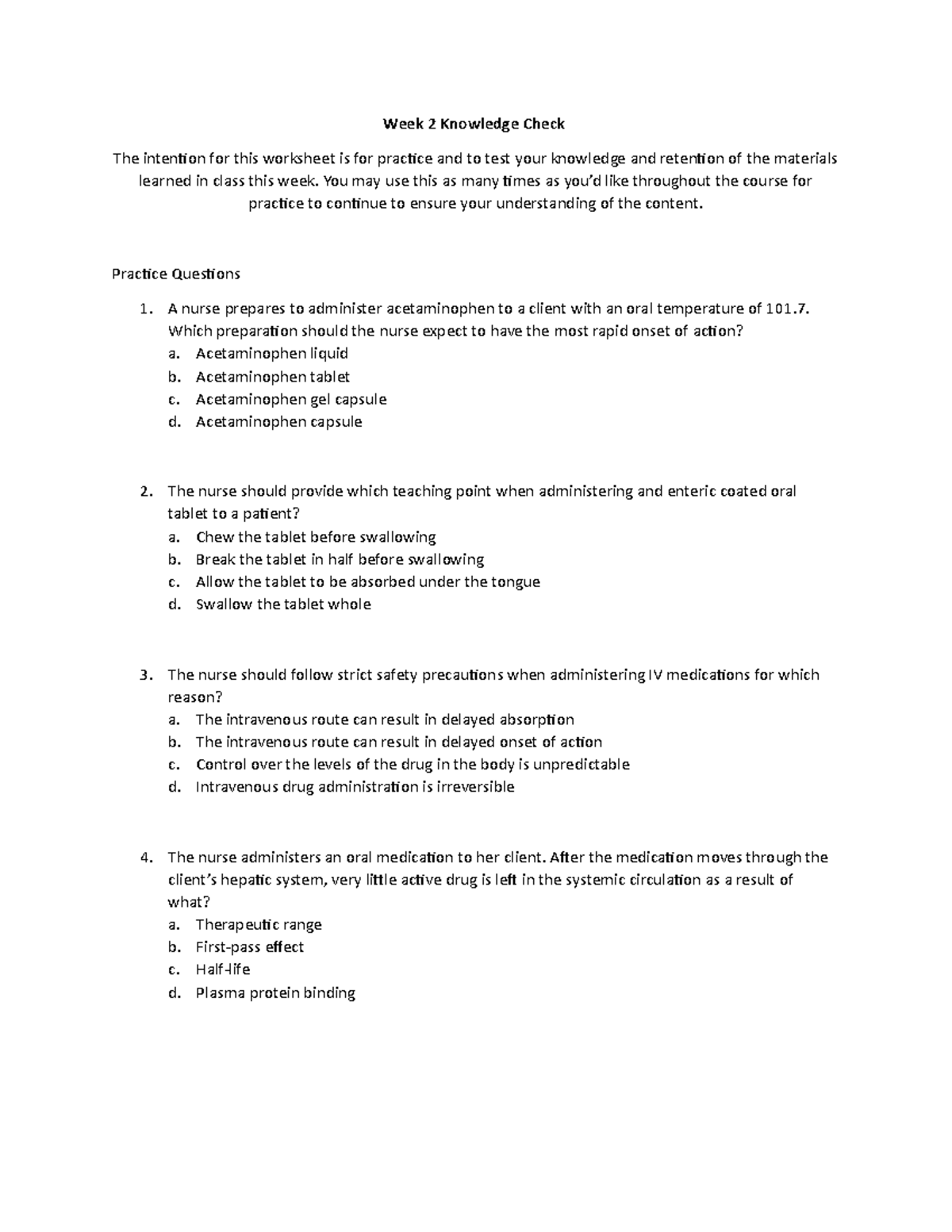 Week 2 Knowledge Check - practice questions - Week 2 Knowledge Check ...
