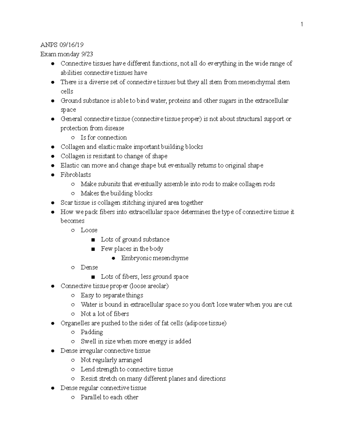 ANPS 09 16 19 - Lecture notes midway through semester - 1 ANPS 09/16 ...