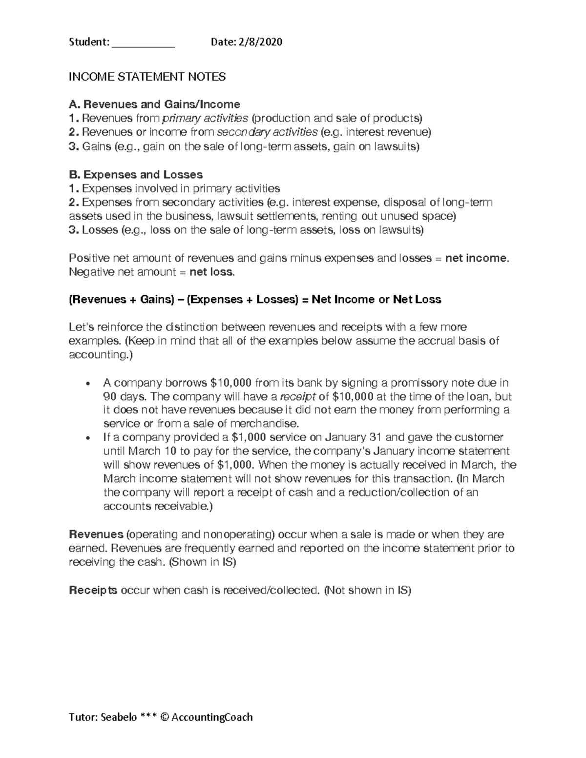 Income Statement Notes - Warning: TT: undefined function: 32 Student ...