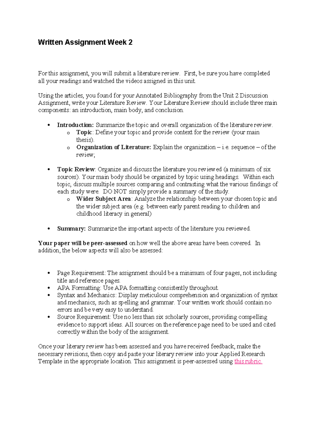 Written Assignment Week 2 - First, be sure you have completed all your ...