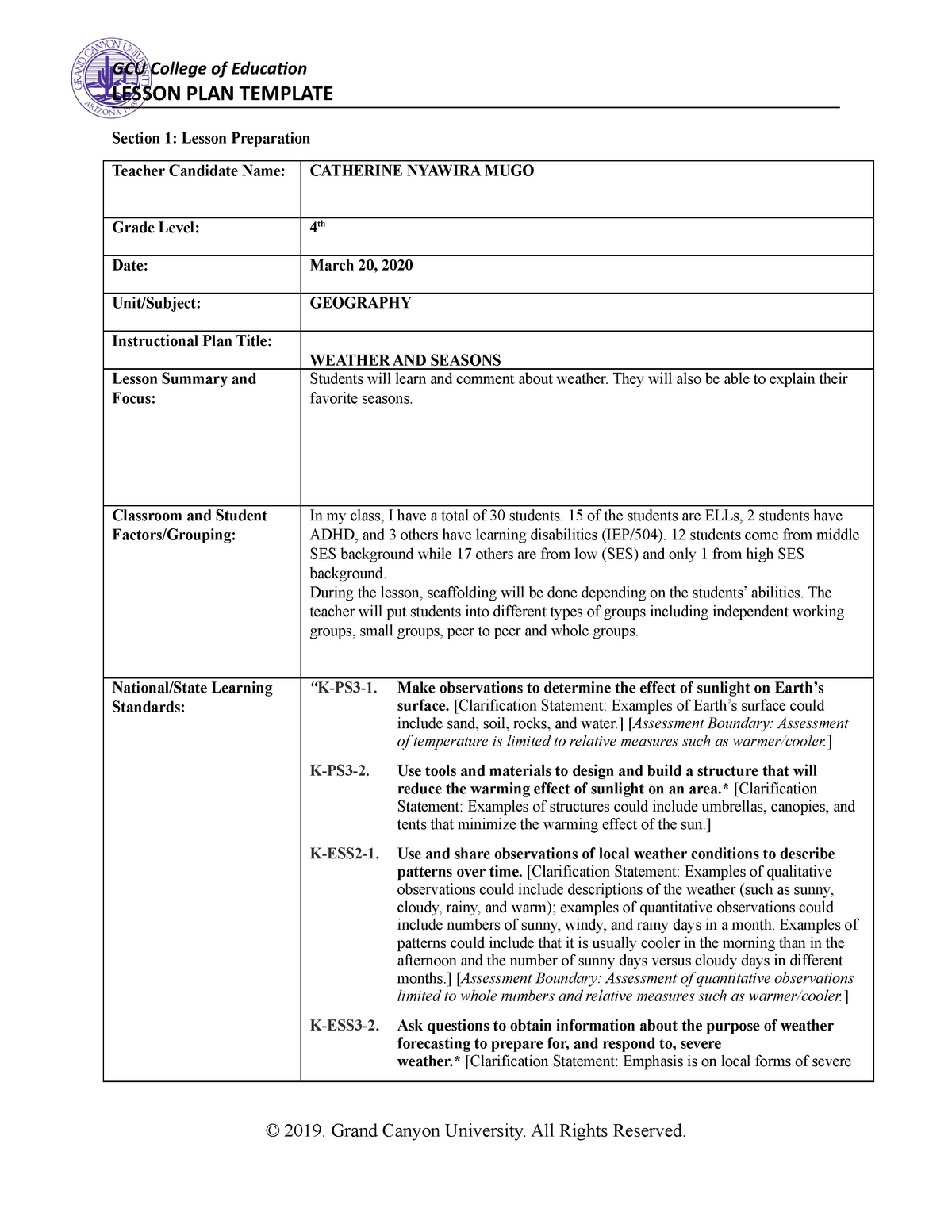 Coe Lesson Plan Template Lesson Plan Template Section Lesson Preparation Teacher Candidate Name Catherine Nyawira Mugo Grade Level Th Date March 20 2020 Unit Studocu