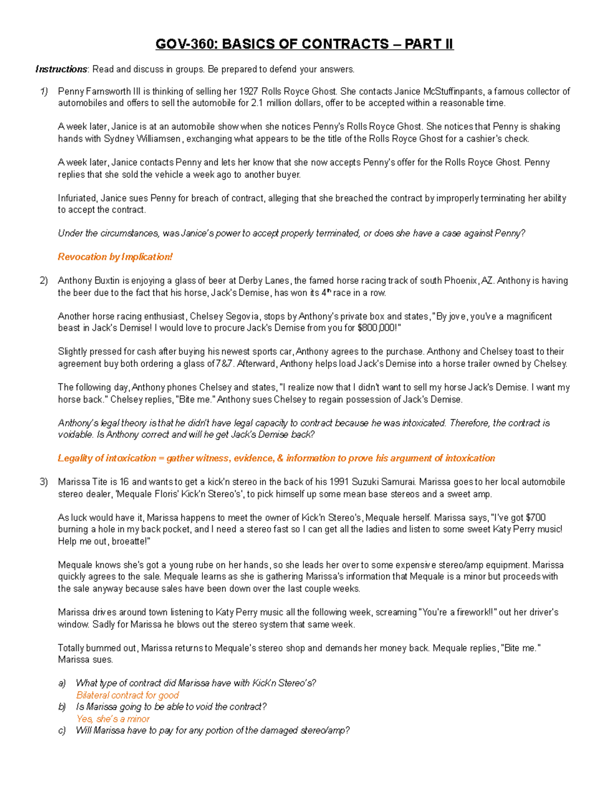 Basics Of Contracts Handout Part 2 Gov 360 Basics Of Contracts Part Ii Instructions Read Basics Of Contracts Handout Part 2 Gov 360 Basics Of Contracts Part Ii Instructions Read