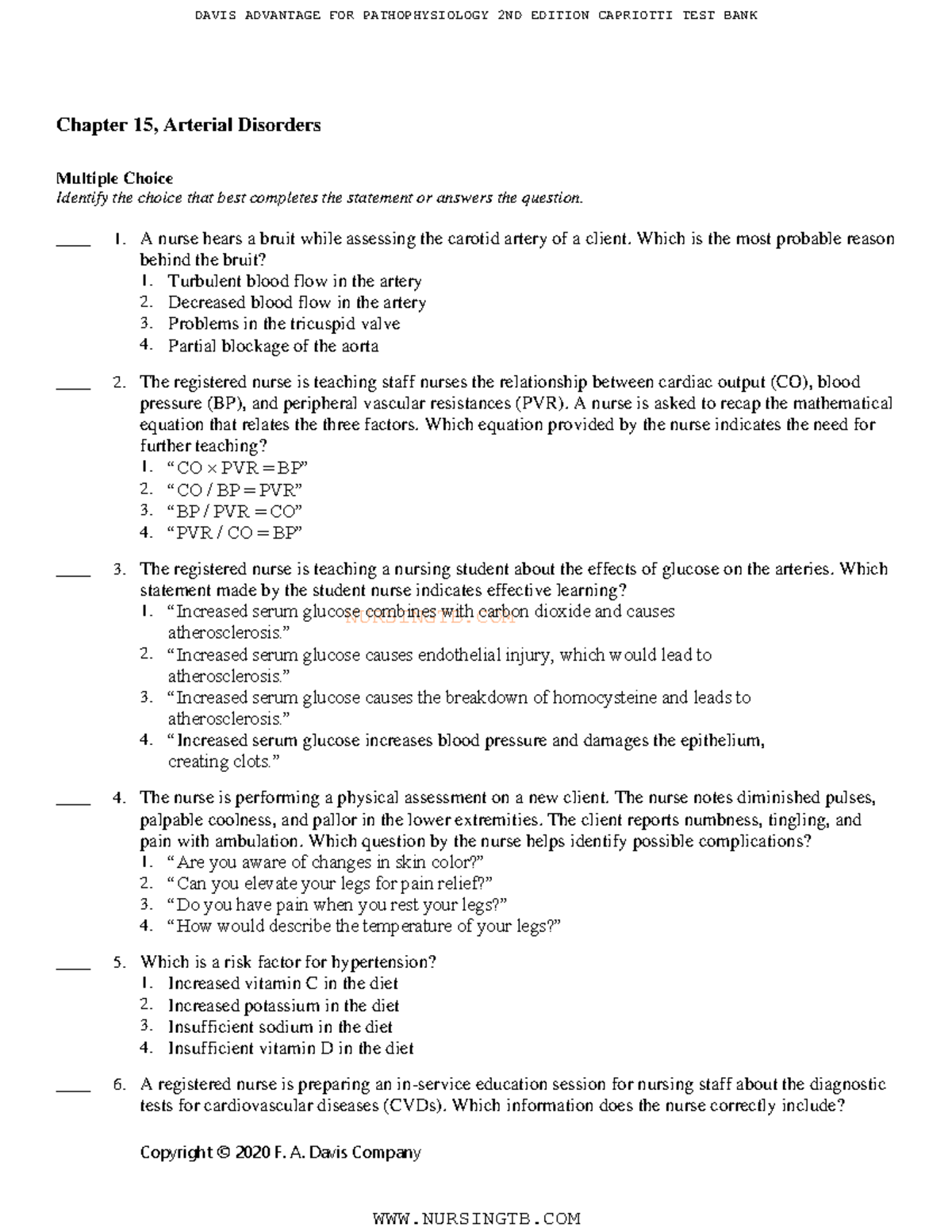 Ch15 - Practice Questions - NURSINGTB. COM Copyright © 2020 F. A. Davis ...