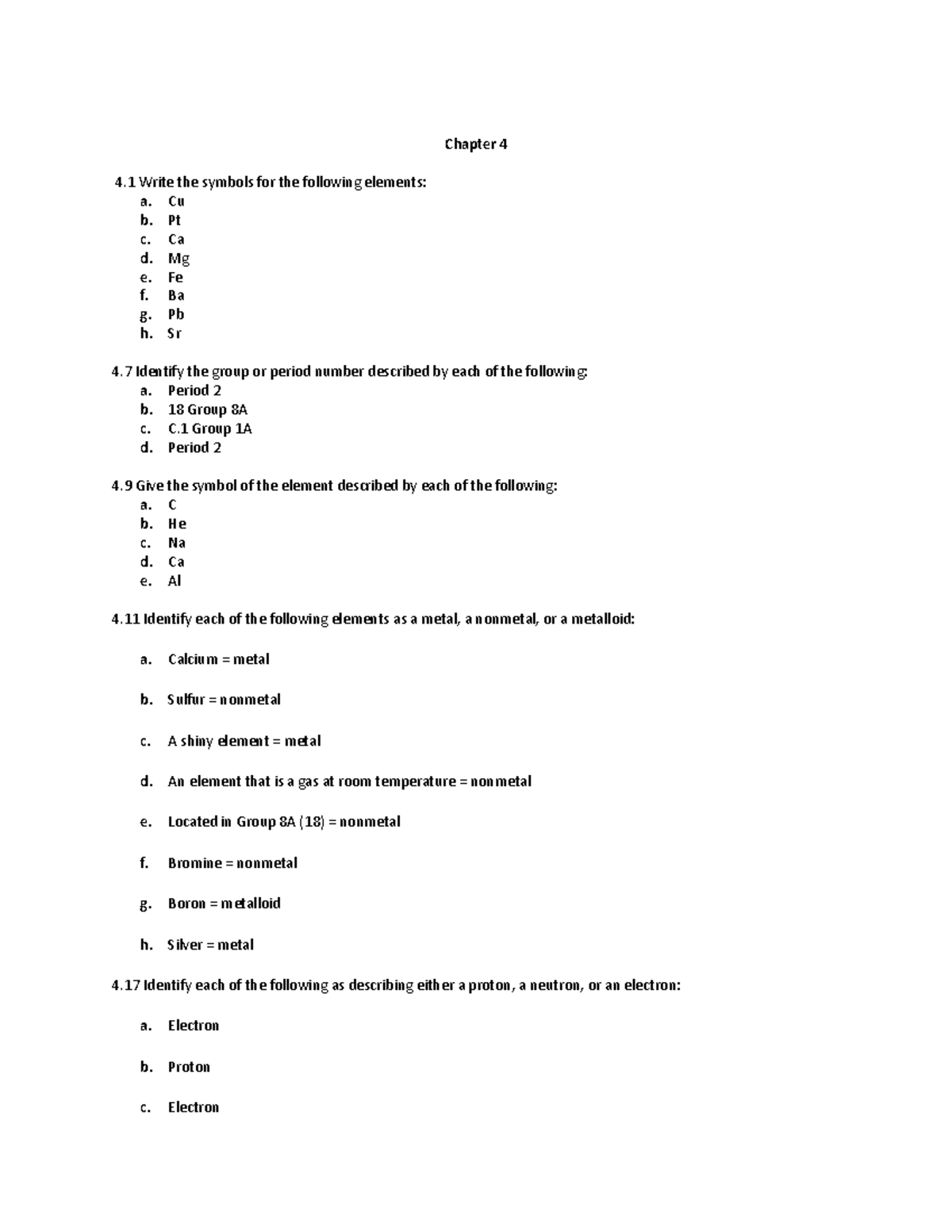 CHEM 100 M2 - Chapter 4 and 6 homework - Chapter 4 4 Write the symbols ...
