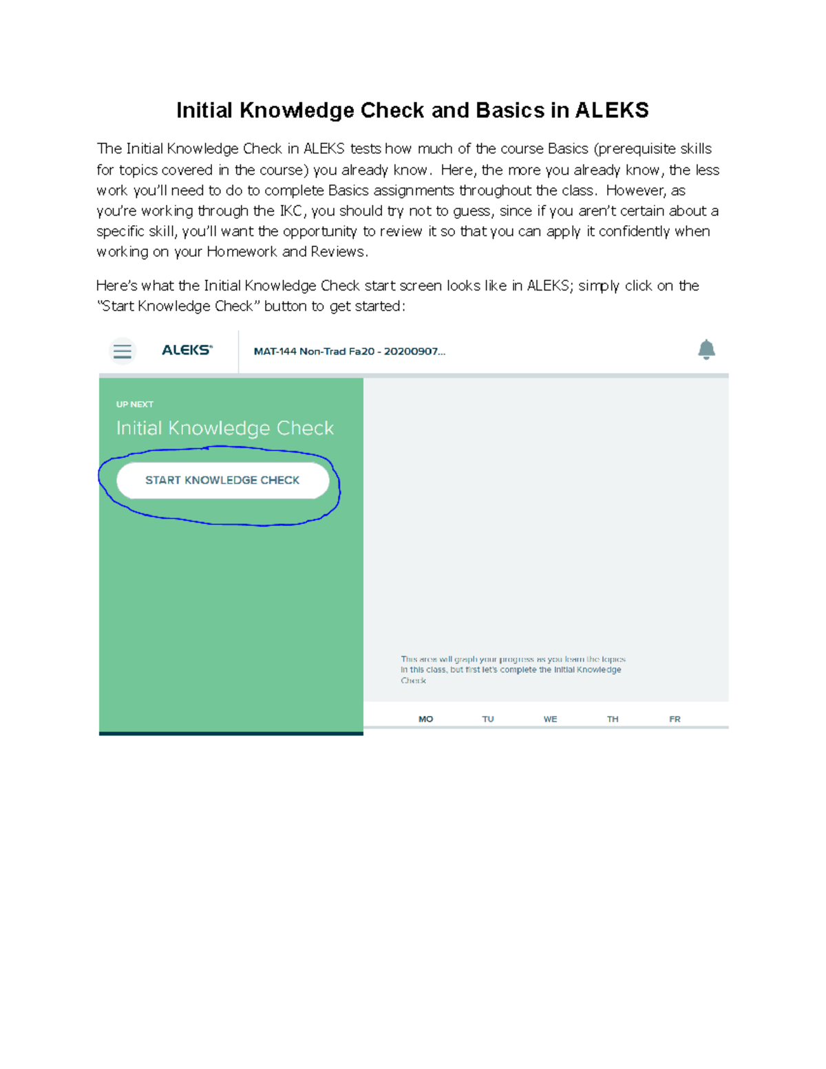 202009 11 Initial Knowledge Check and Basics in Aleks (Thomas