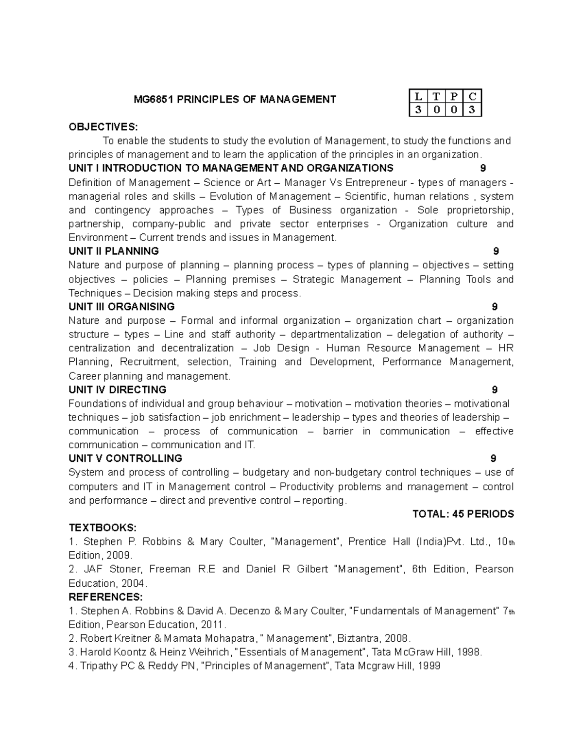 POM-Syllabus - MG6851 PRINCIPLES OF MANAGEMENT OBJECTIVES: To Enable ...