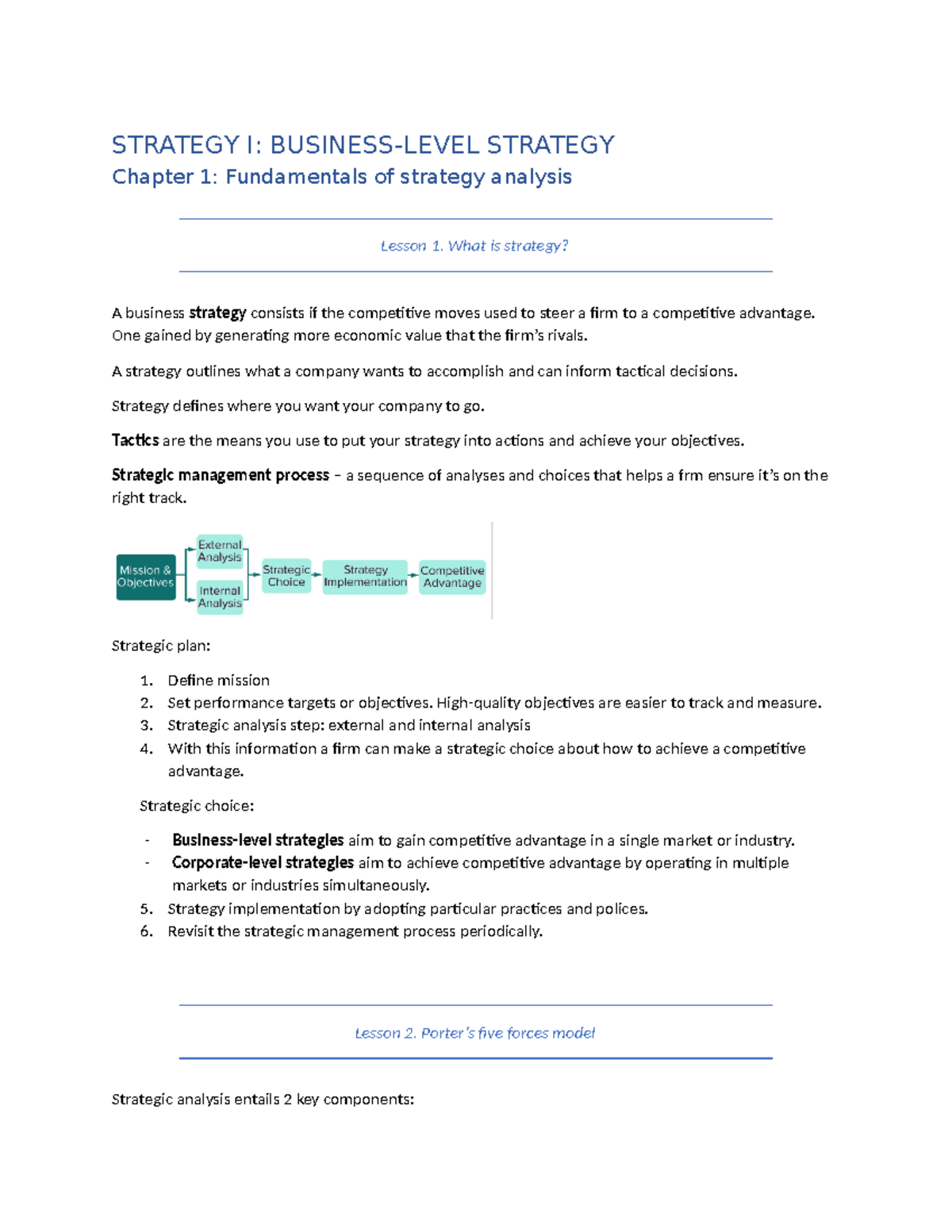 Notes For Business Level Strategy And Fundamentals Of Strategy Analysis ...