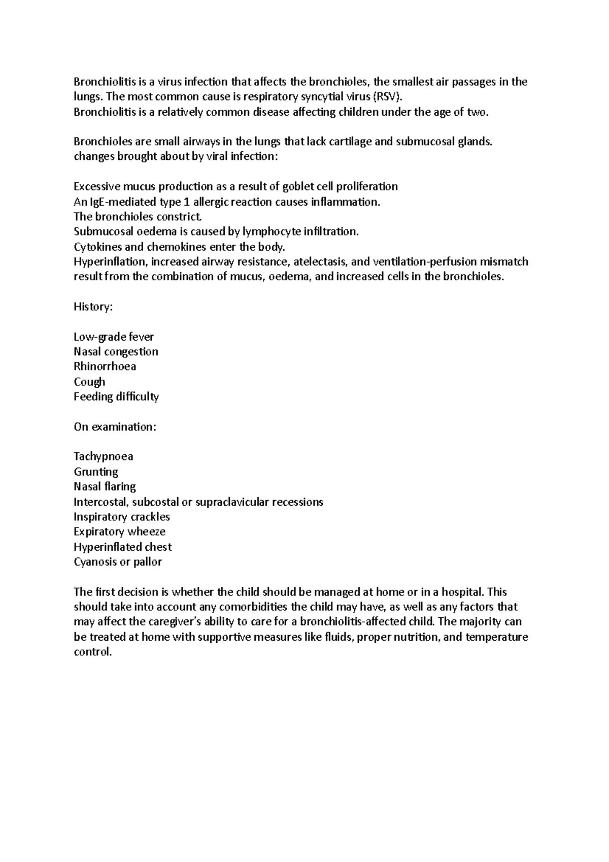 Notes on Bronchiolitis - Bronchiolitis is a virus infection that ...