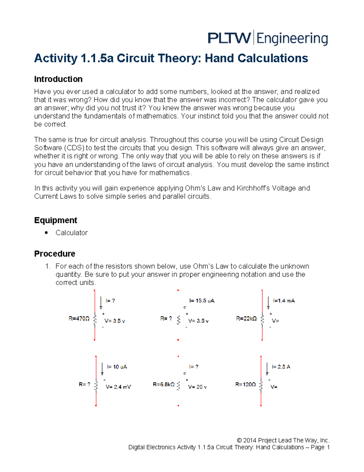 1 - Digital electronics - Activity 1.1 Circuit Theory: Hand ...