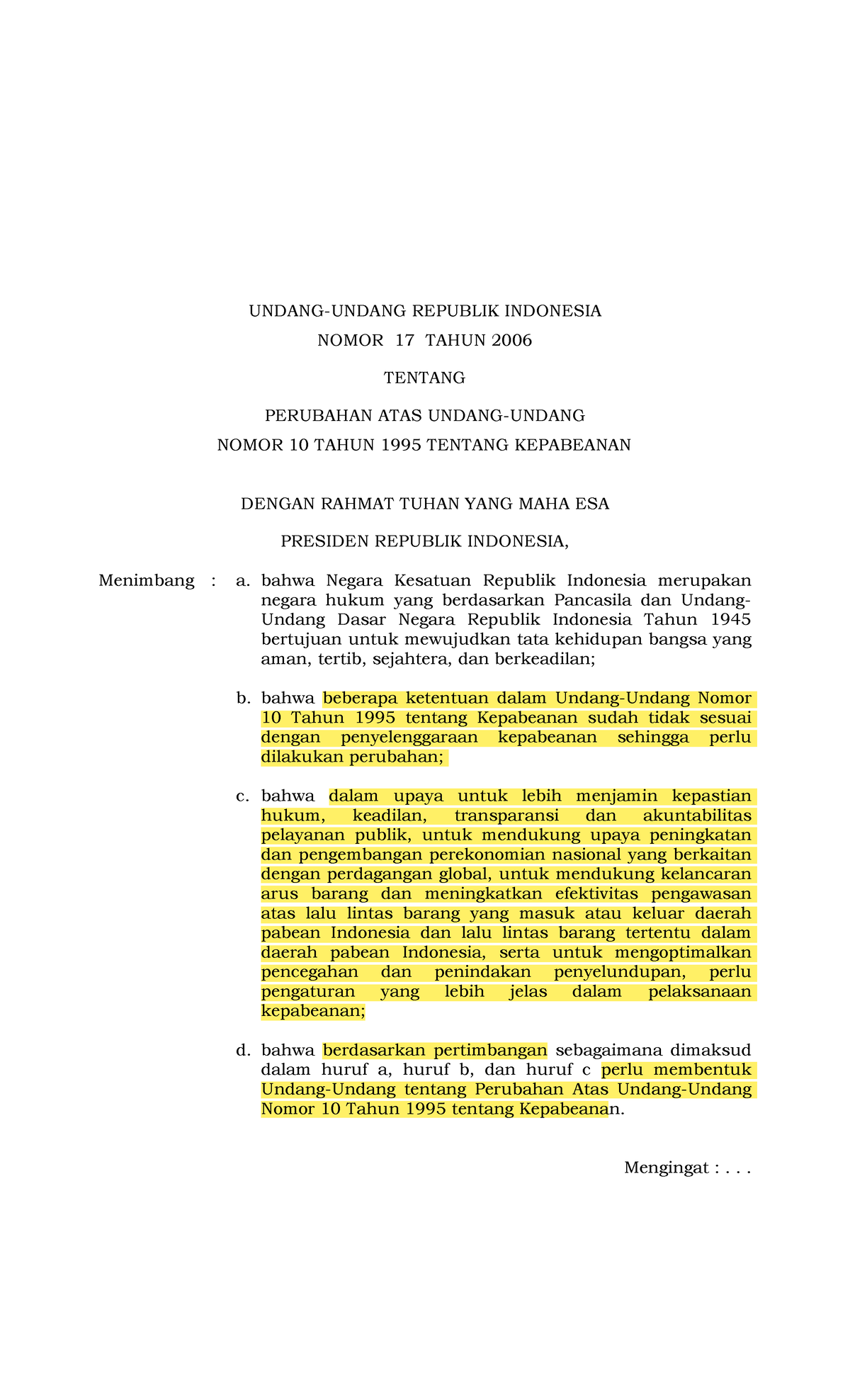 Uu No 17 Tahun 2006 - UNDANG-UNDANG REPUBLIK INDONESIA NOMOR 17 TAHUN ...