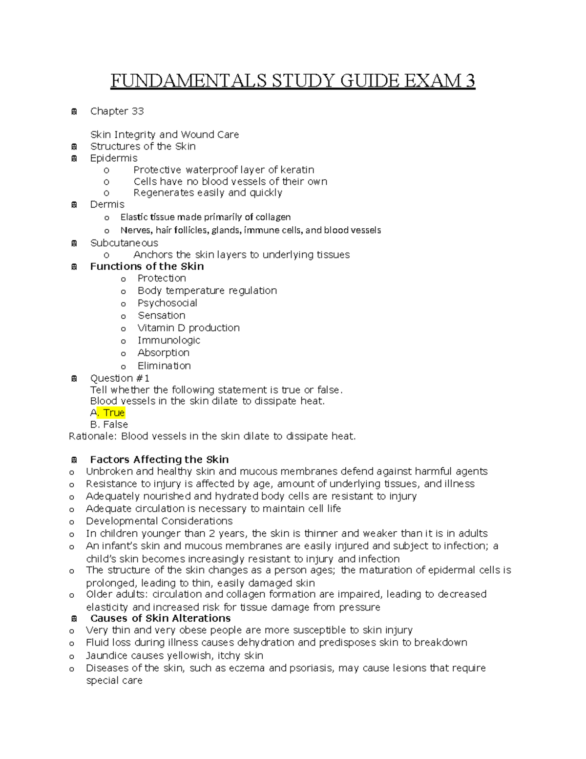 Fundamentals Study Guide Exam 3 - Urinary Elimination, bowel skin and ...