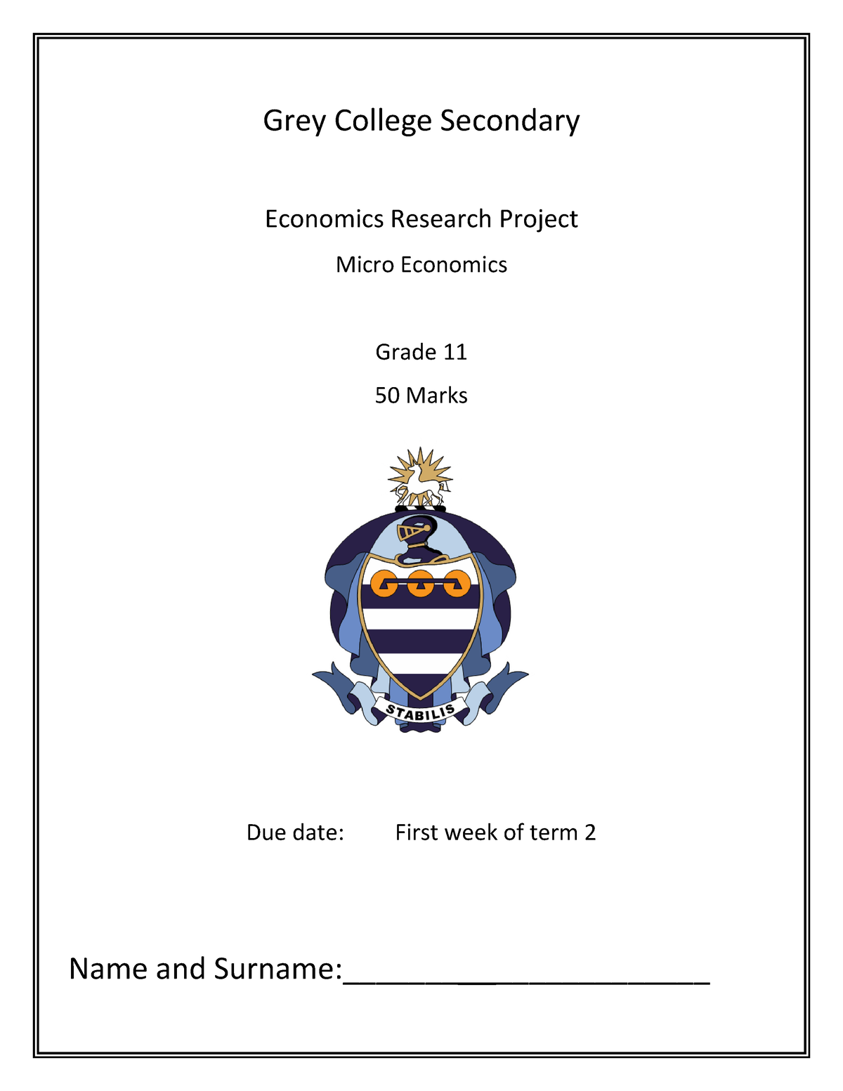 economics research project grade 11 term 2