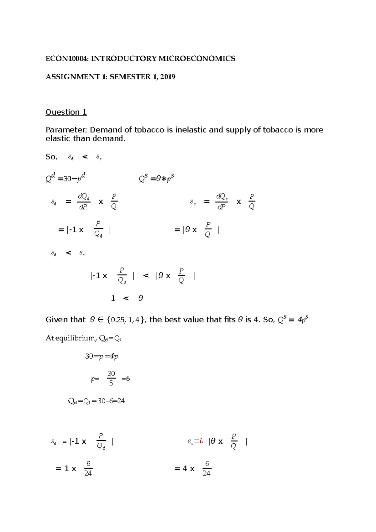 assignment 1 economics instructions answers