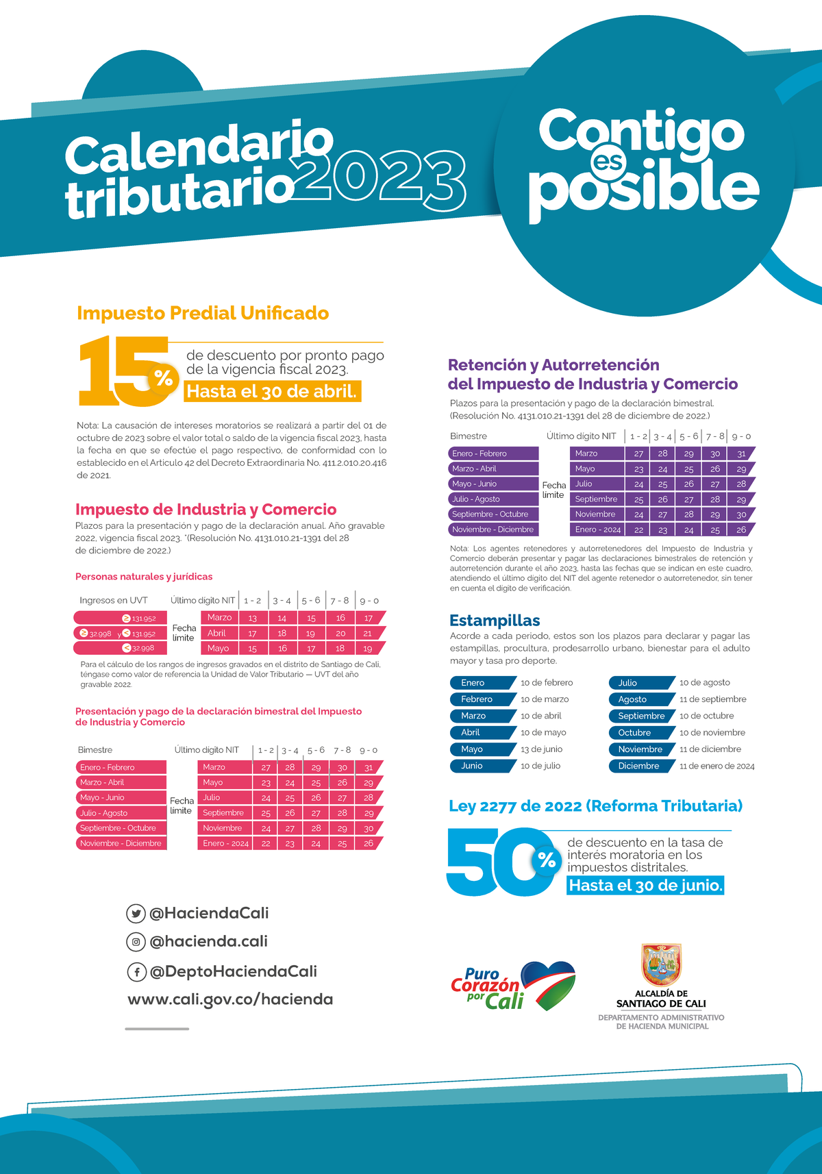 Calendario tributario Vigencia 2023 en formato PDF Calendario