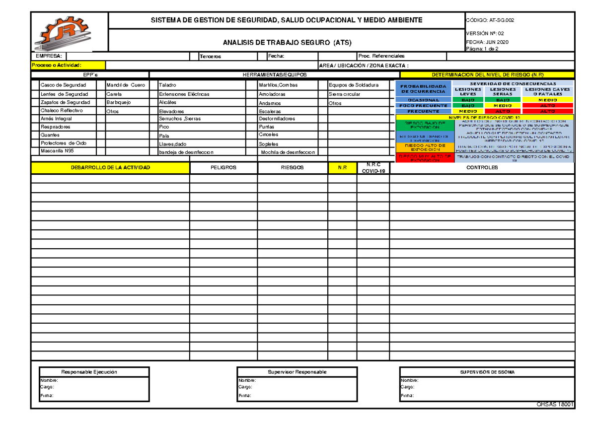AT-SG 002 Analisis de Trabajo Seguro (ATS) - Terceros AREA / UBICACIÓN