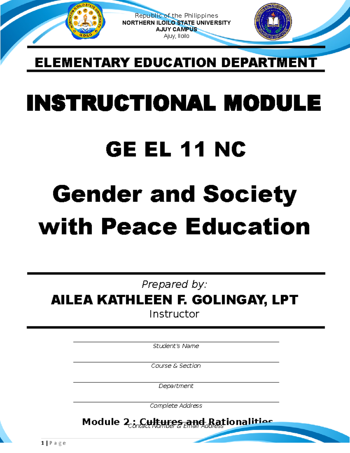 Module 2 - GE EL 11 NC - AJUY, CAMPUS ELEMENTARY EDUCATION DEPARTMENT ...