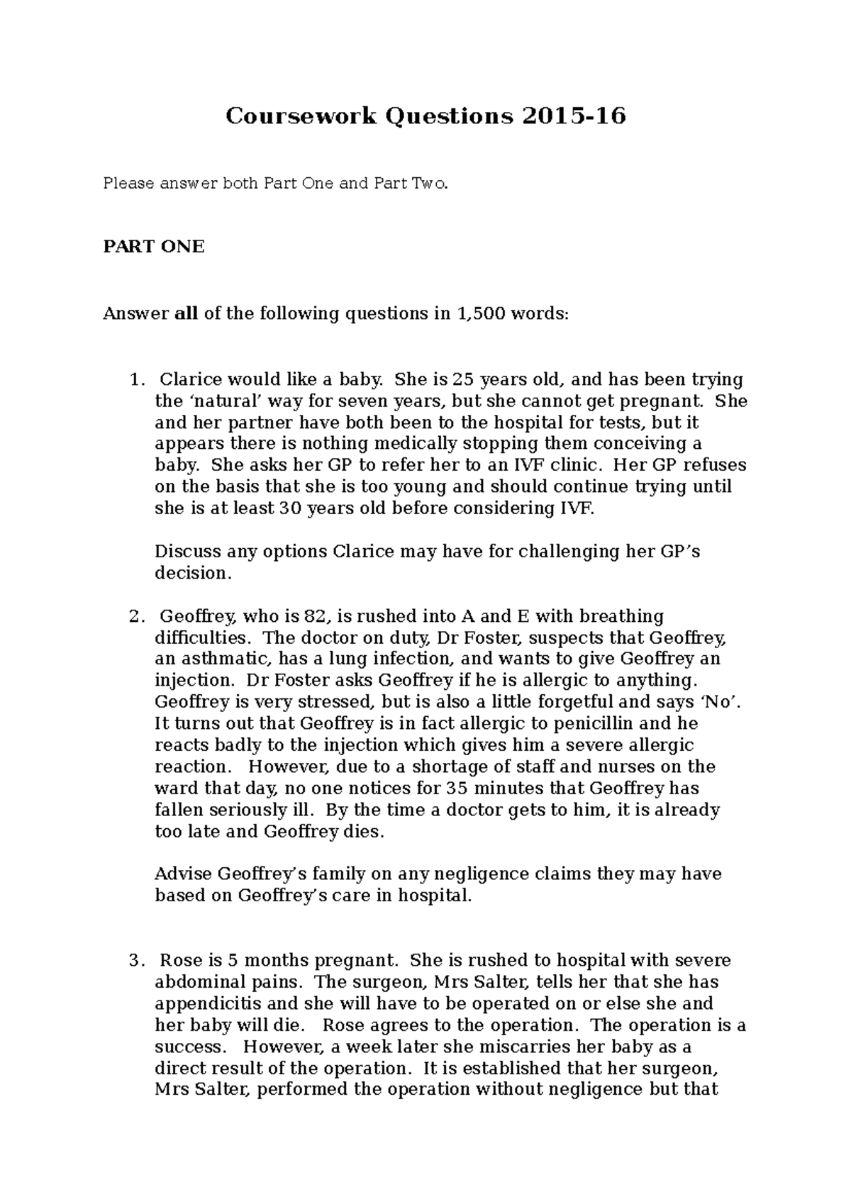 Coursework Questions 2015-2016 - Coursework Questions 2015-16 Please ...