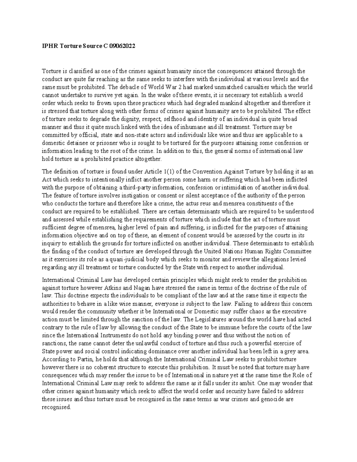 IPHR Torture Source C 09062022 - IPHR Torture Source C 09062022 Torture ...