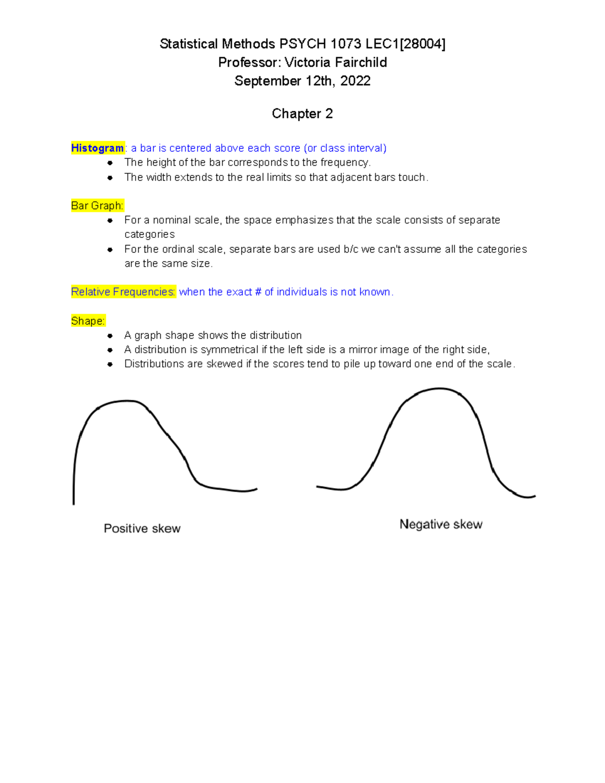 Psych 1073 Chapter 2 - Professor Victoria Fairchild - Statistical ...