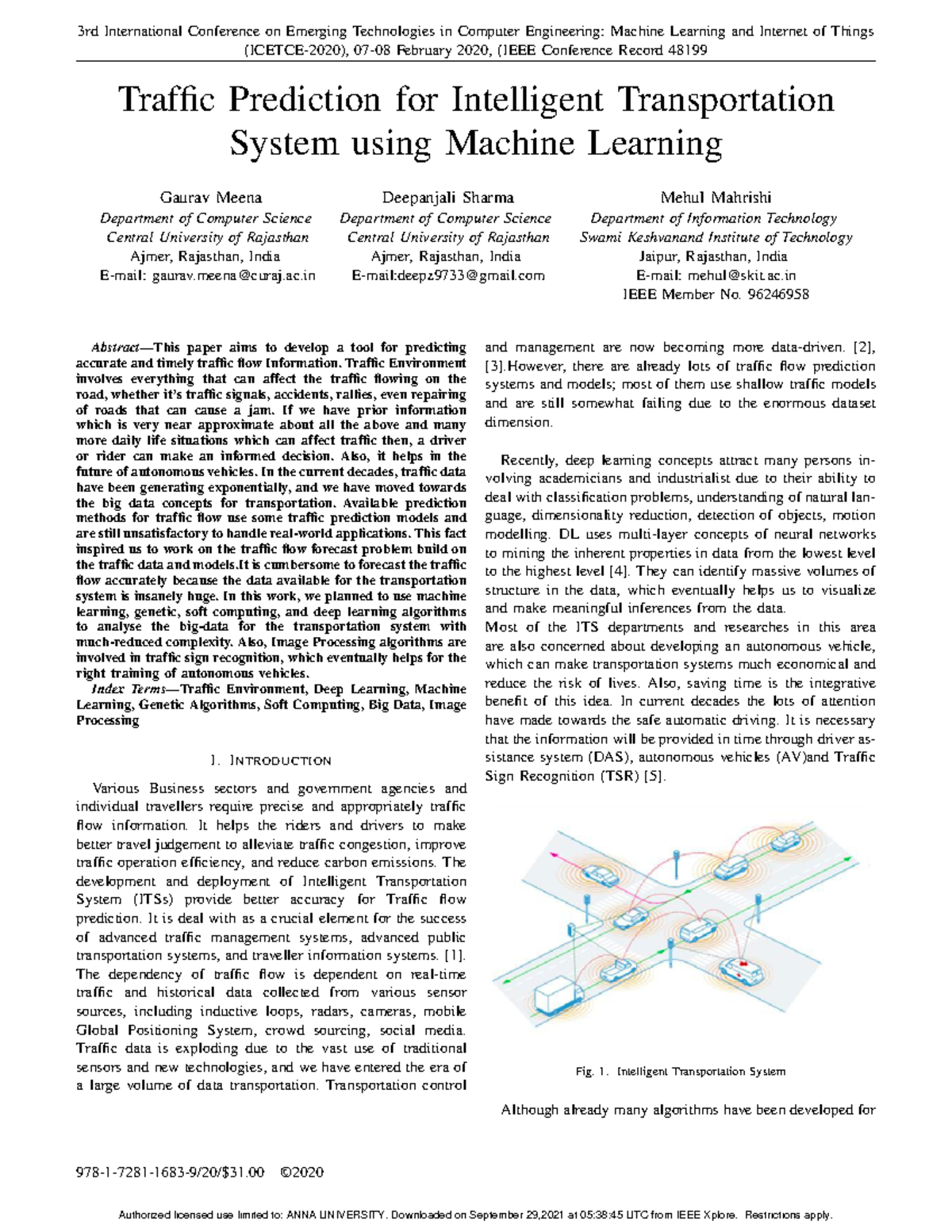 Traffic Prediction for Intelligent Transportation System using Machine ...