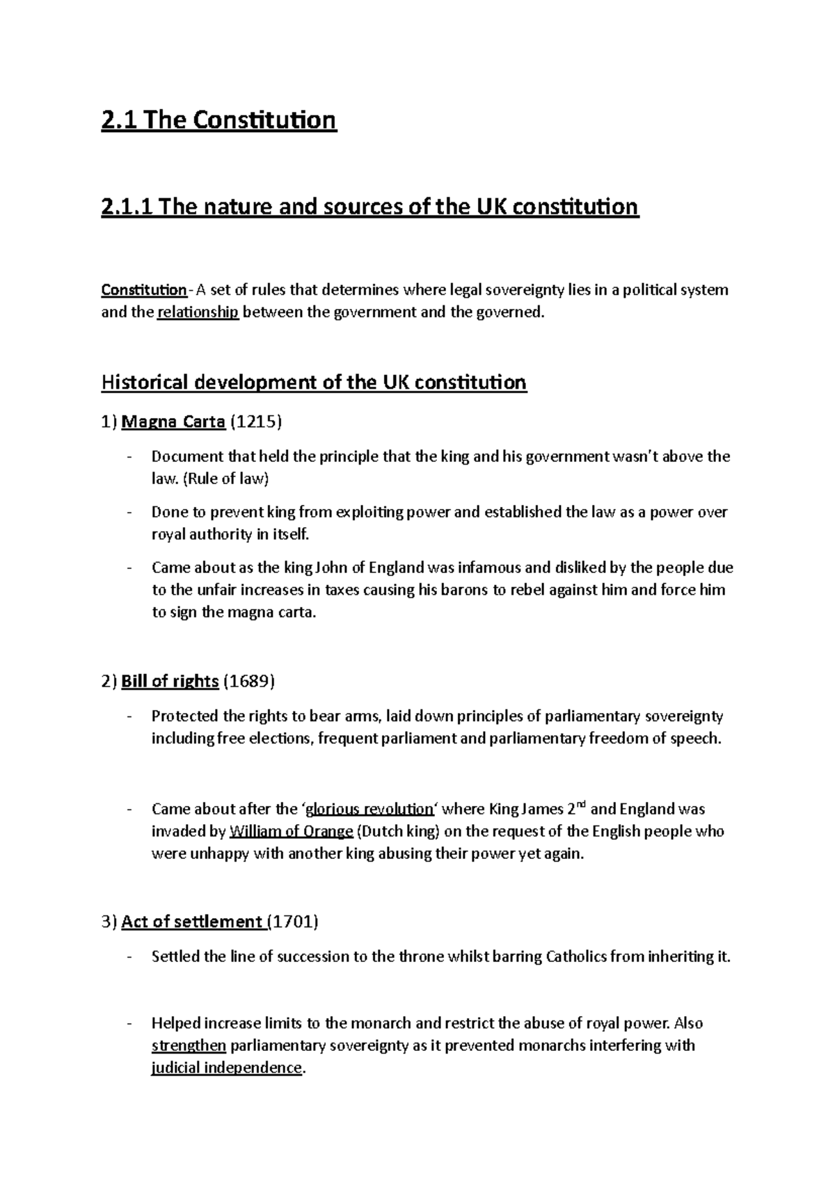 2.1.1 The nature and sources of the UK constitution - 2 The ...