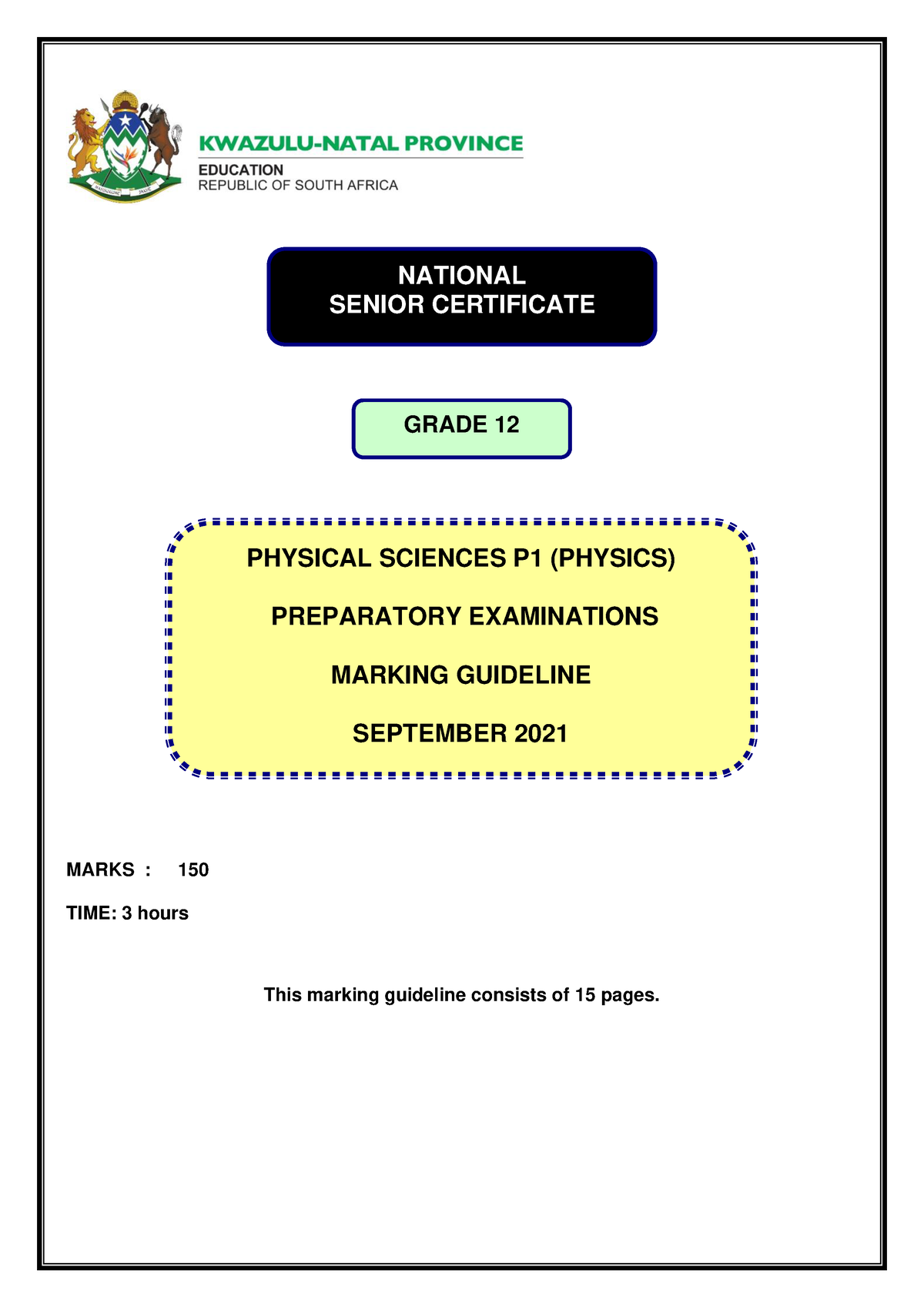 Physical Sciences P1 Marking Guideline Final 2021 - MARKS : 150 TIME: 3 ...