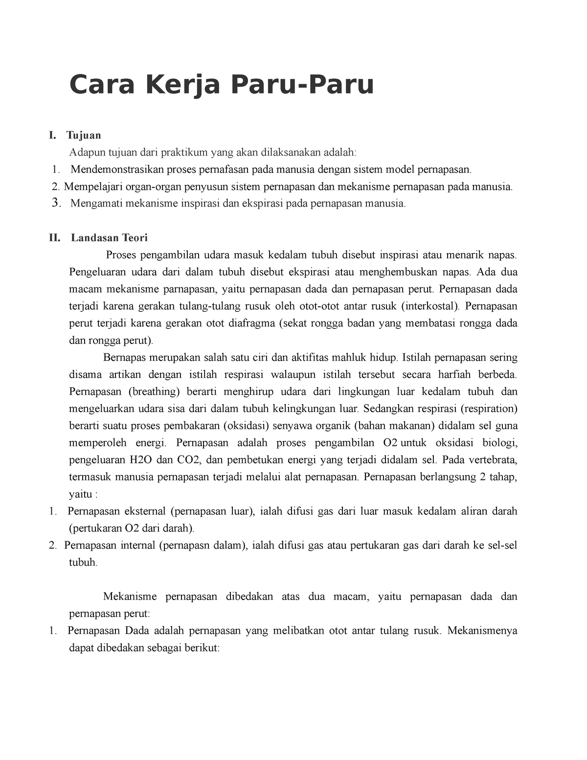 Lkpd Cara Kerja Paru Sistem Pernafasan Manusia Cara Kerja Paru Paru I Tujuan Adapun Tujuan