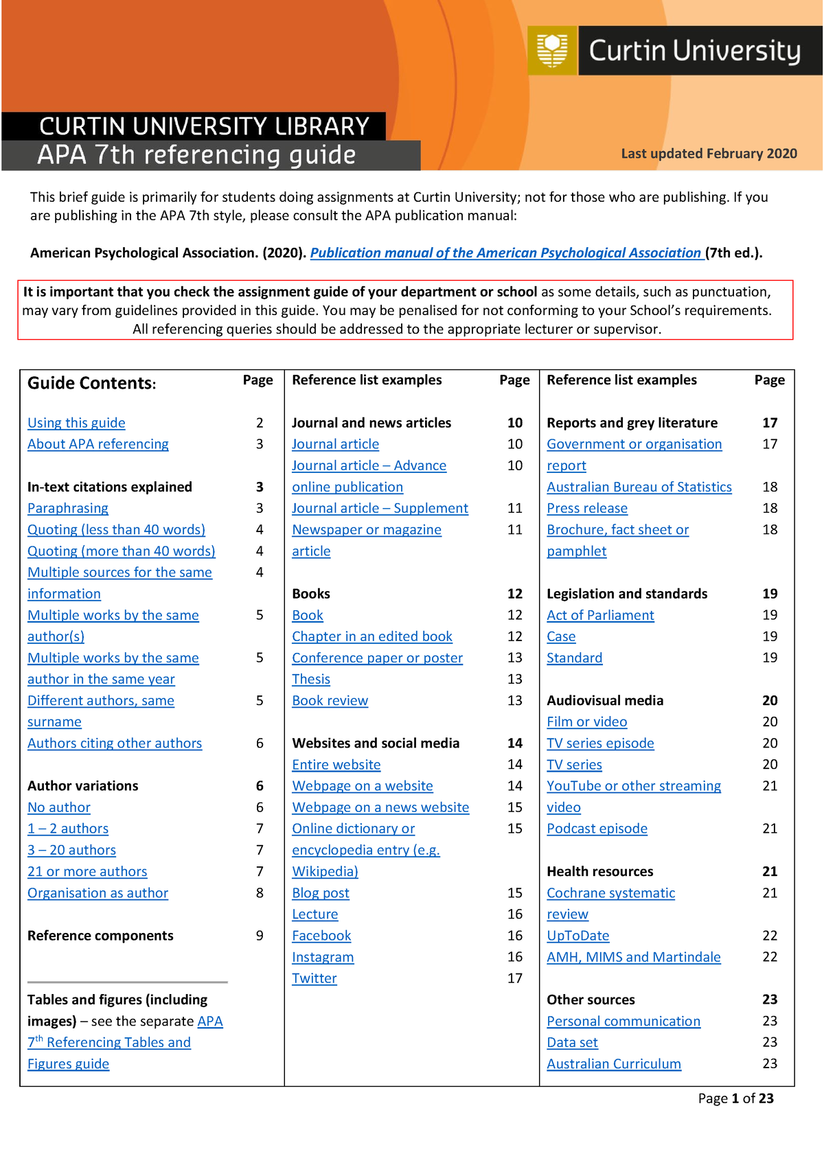 APA 7th Edition Referencing Guideline - Page 1 Of 23 This Brief Guide ...