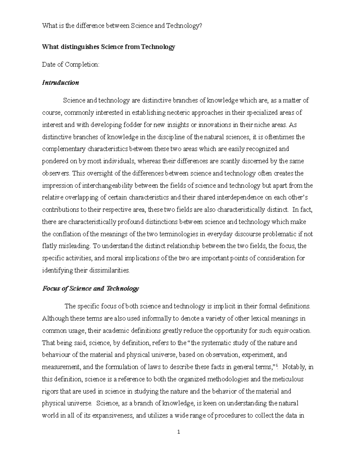 Final science and technology What distinguishes Science from