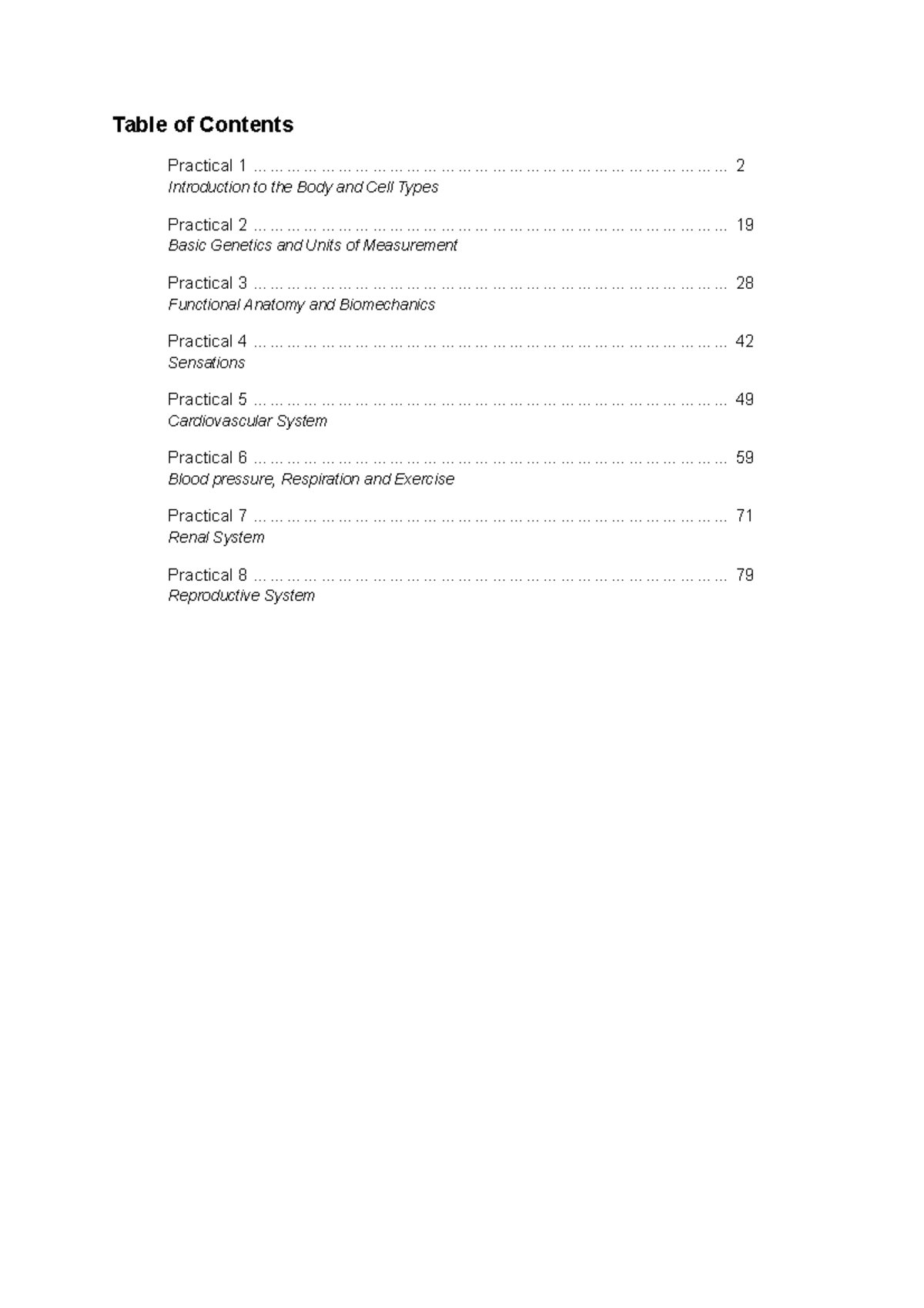 BM1011 Prac Answers - Table Of Contents Practical 1 - Studocu