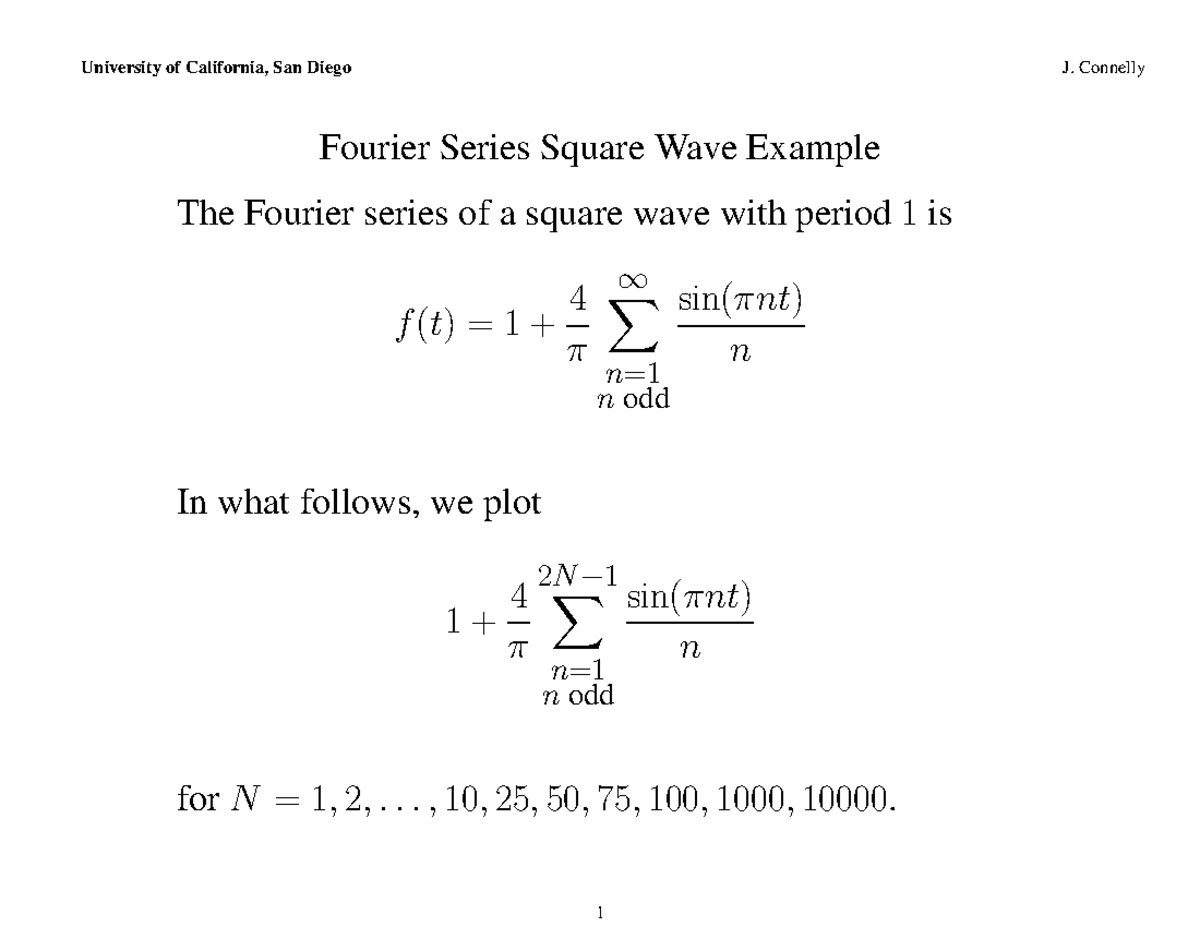 Fourier Series Square Wave Example - University of California, San ...