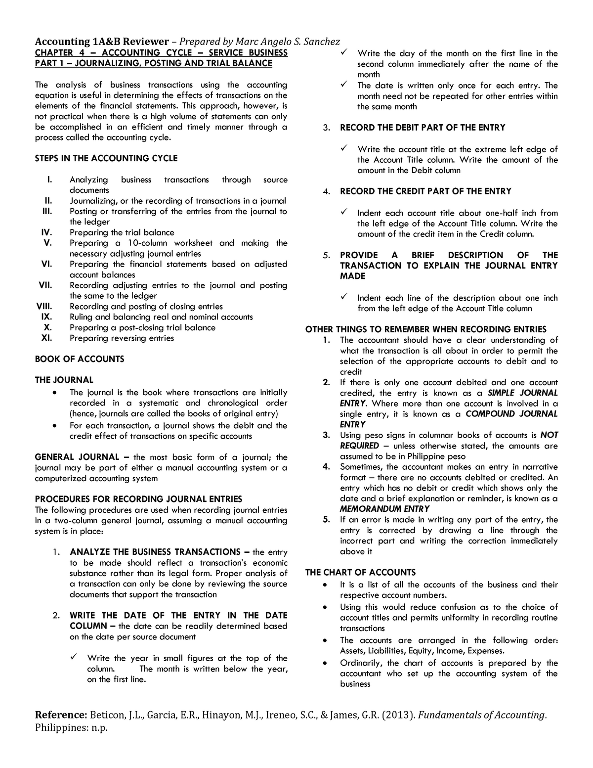 ACCT1A B Chapter 4 - Acct - Accounting 1A&B Reviewer – Prepared By Marc ...