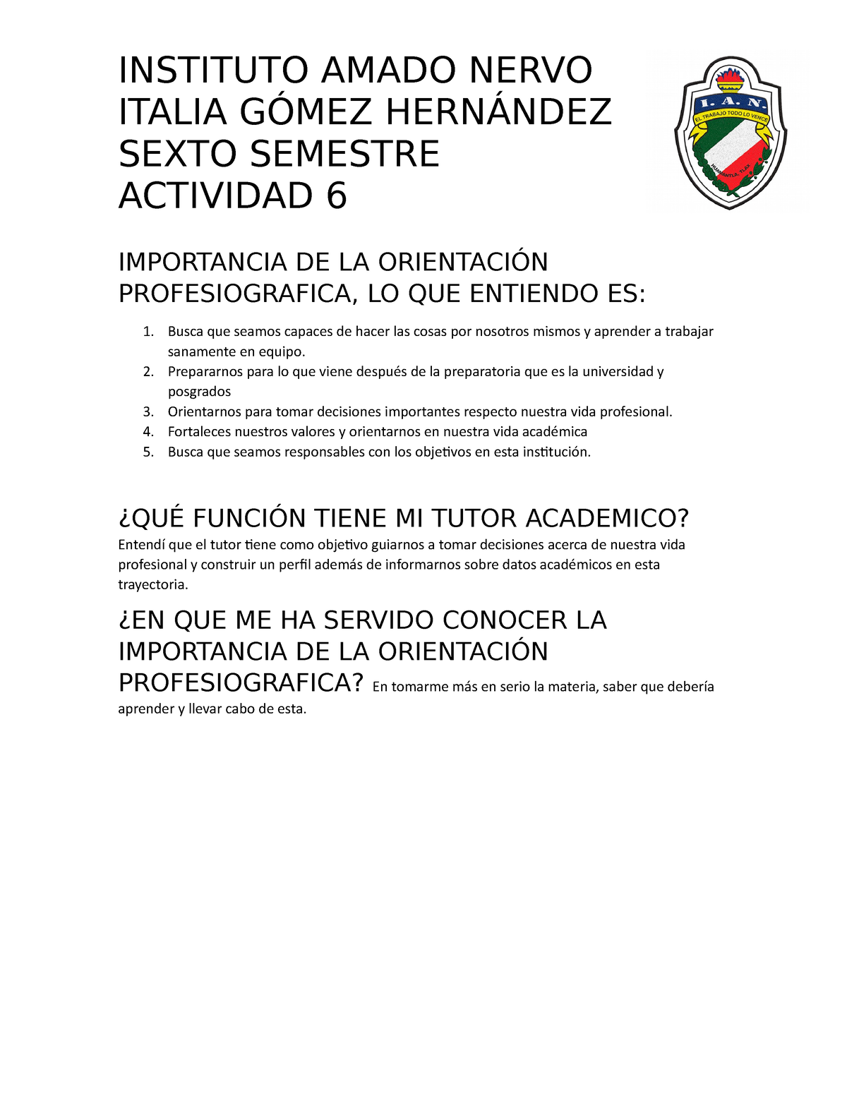 Importancia DE LA Orientación Profesiografica - INSTITUTO AMADO NERVO ...