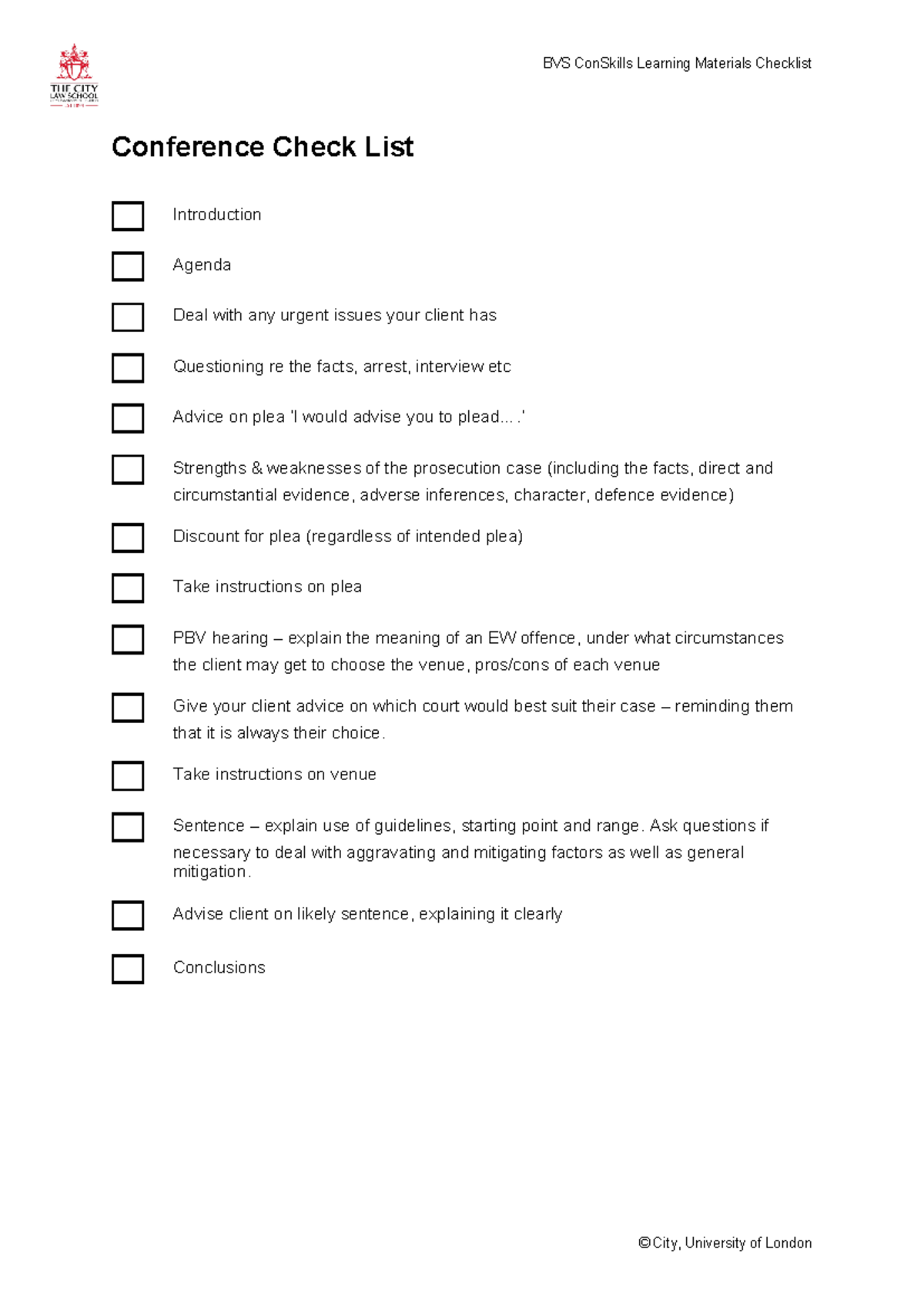 Conference Check List - BVS ConSkills Learning Materials Checklist ...