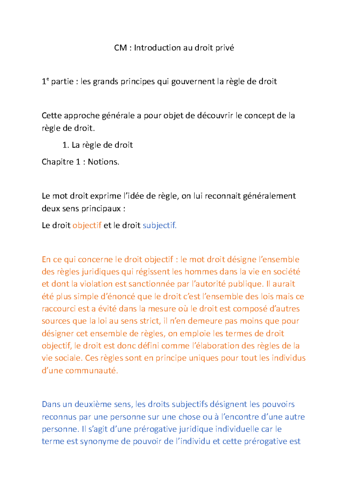 Intro - cours de droit - CM : Introduction au droit privé 1 e partie ...