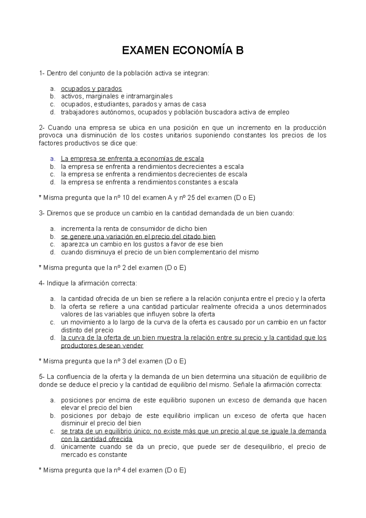 Exámen 2013, Preguntas Y Respuestas - Tipo B - EXAMEN ECONOMÍA B 1 ...