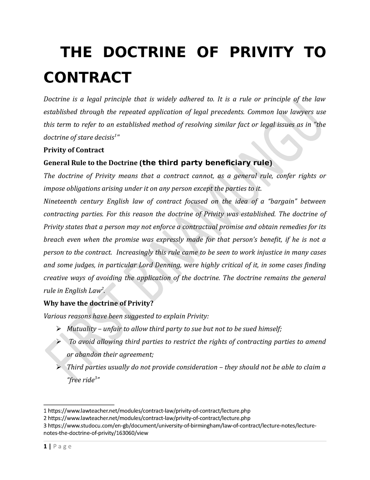 doctrine of privity contract law essay