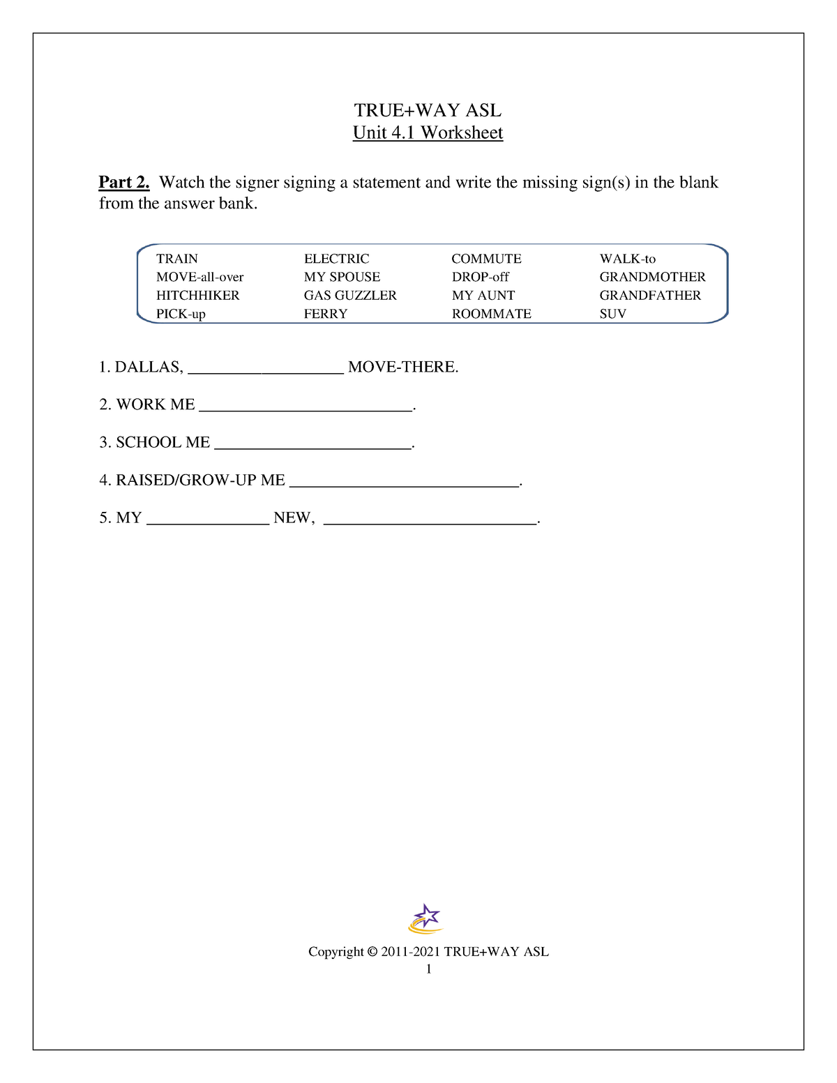 True Way Asl 5 6 Worksheet Answers Printable Word Searches